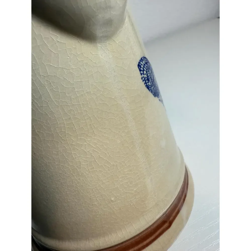 Vintage Stoneware Rooster Hen Pitcher Blue Transferware Farmhouse Decor